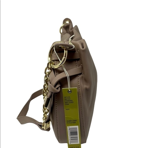 Gianni Bini Taupe Tan Crossbody leather bag purse with gold chain accent - Picture 3 of 8